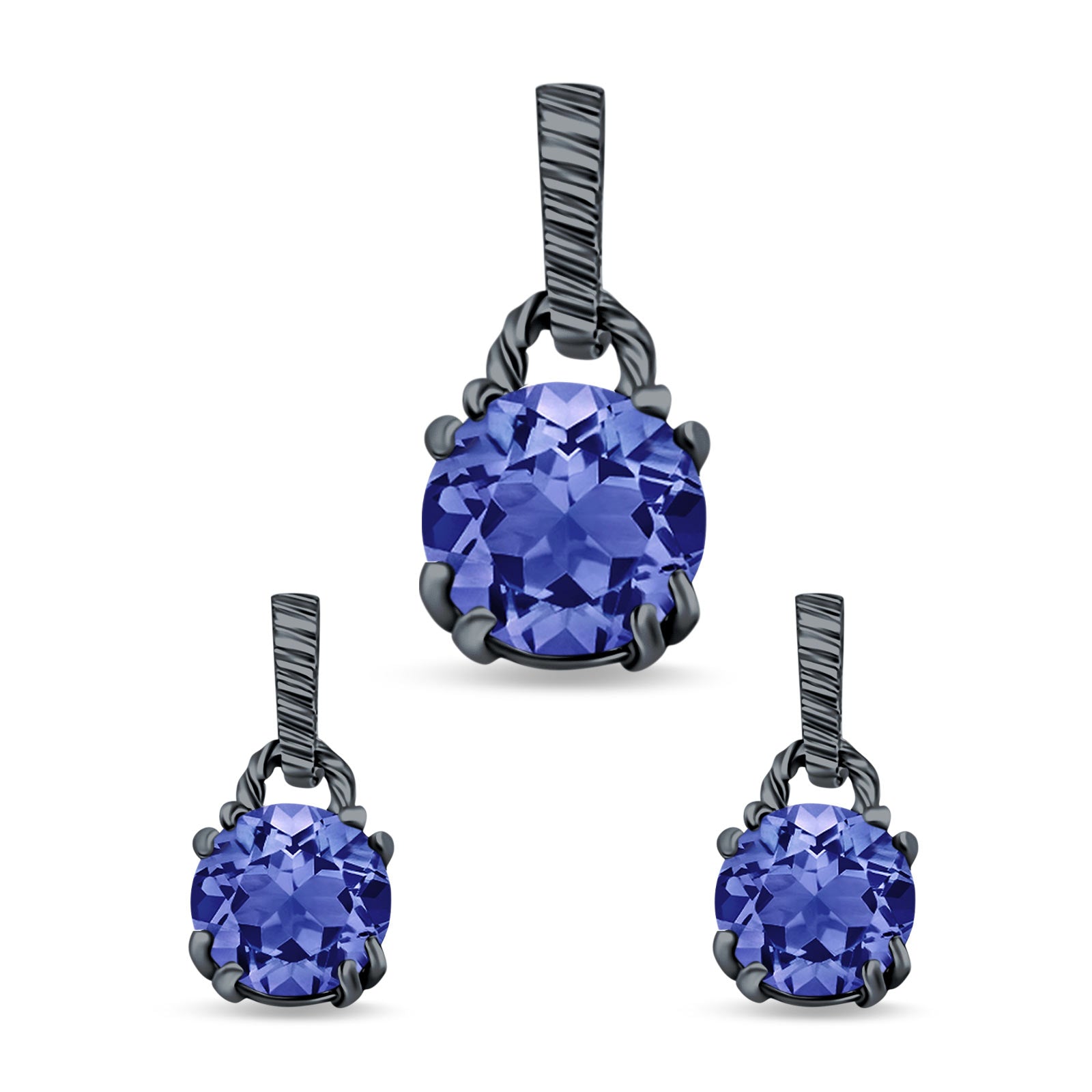 Jewelry Matching Set Pendant Earring Round Simulated Cubic Zirconia 925 Sterling Silver