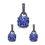 Jewelry Matching Set Pendant Earring Round Simulated Cubic Zirconia 925 Sterling Silver