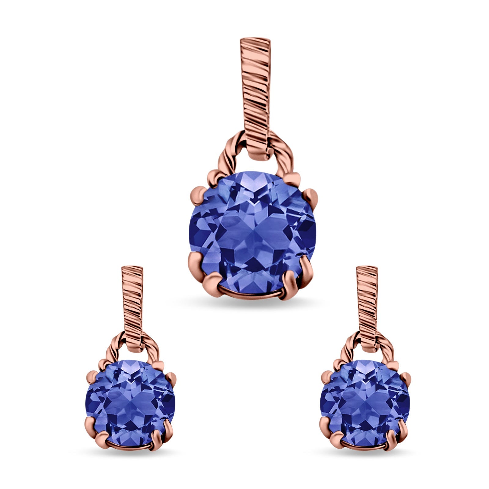 Jewelry Matching Set Pendant Earring Round Simulated Cubic Zirconia 925 Sterling Silver