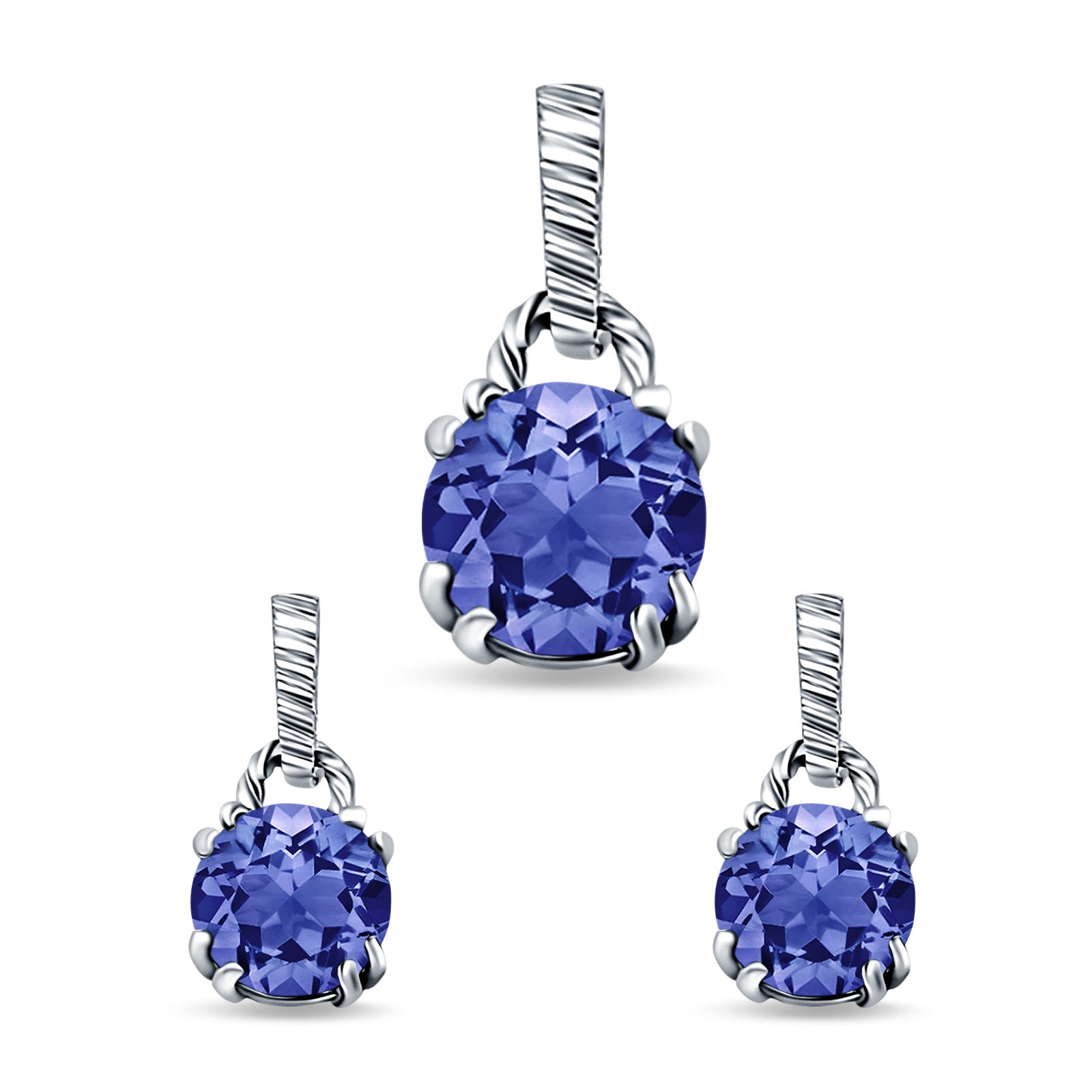 Jewelry Matching Set Pendant Earring Round Simulated Cubic Zirconia 925 Sterling Silver