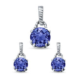 Jewelry Matching Set Pendant Earring Round Simulated Cubic Zirconia 925 Sterling Silver