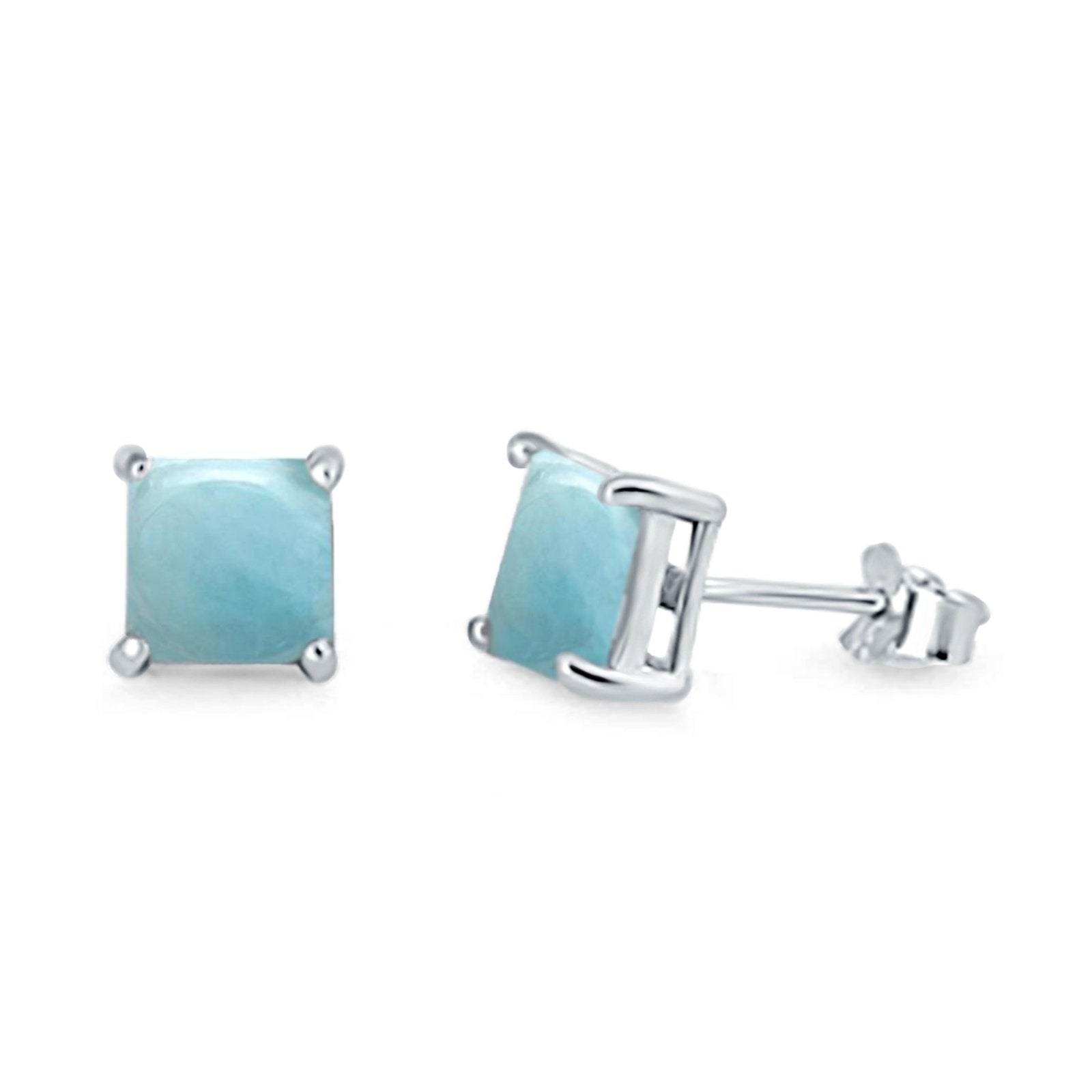 Halo Stud Earrings Princess Cut Lab Created Opal 925 Sterling Silver 7mm
