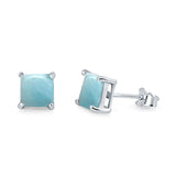 Halo Stud Earrings Princess Cut Lab Created Opal 925 Sterling Silver 7mm