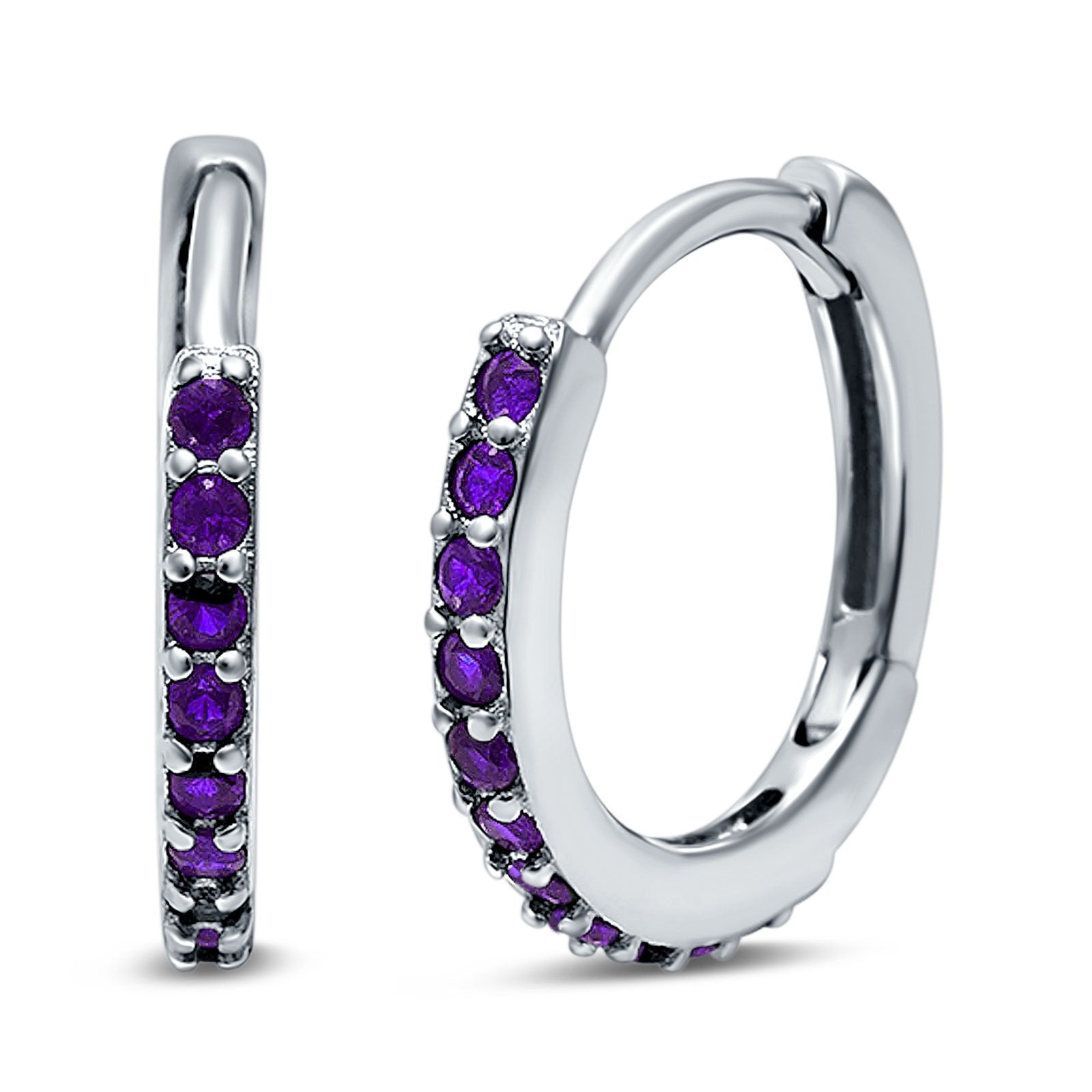 Half Eternity Huggie Hoop Earrings Round Simulated Cubic Zirconia 925 Sterling Silver (16mm)