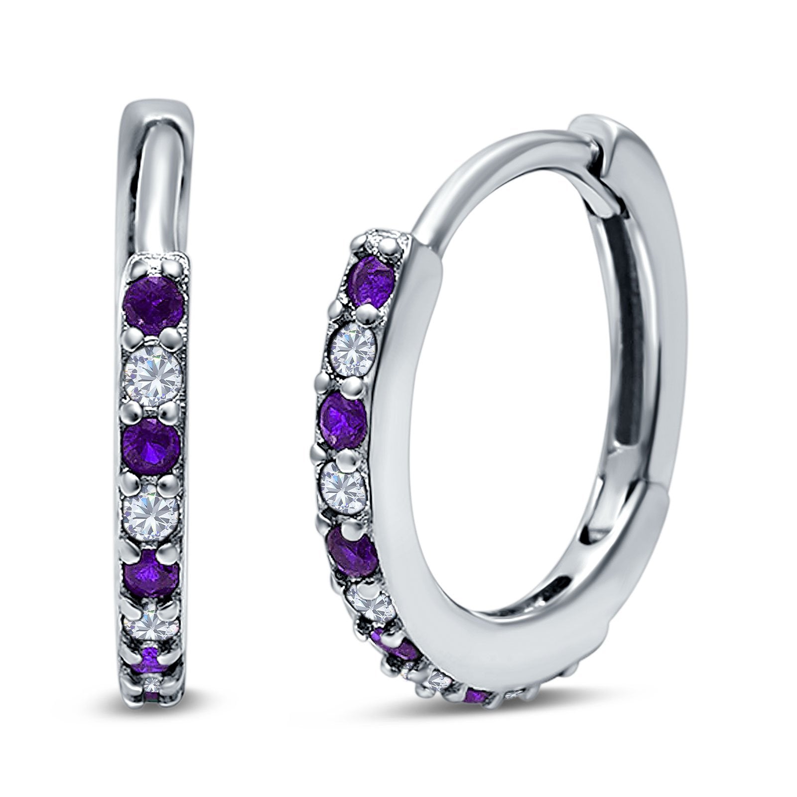 Half Eternity Huggie Hoop Earrings Round Simulated Cubic Zirconia 925 Sterling Silver (16mm)