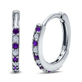 Half Eternity Huggie Hoop Earrings Round Simulated Cubic Zirconia 925 Sterling Silver (16mm)