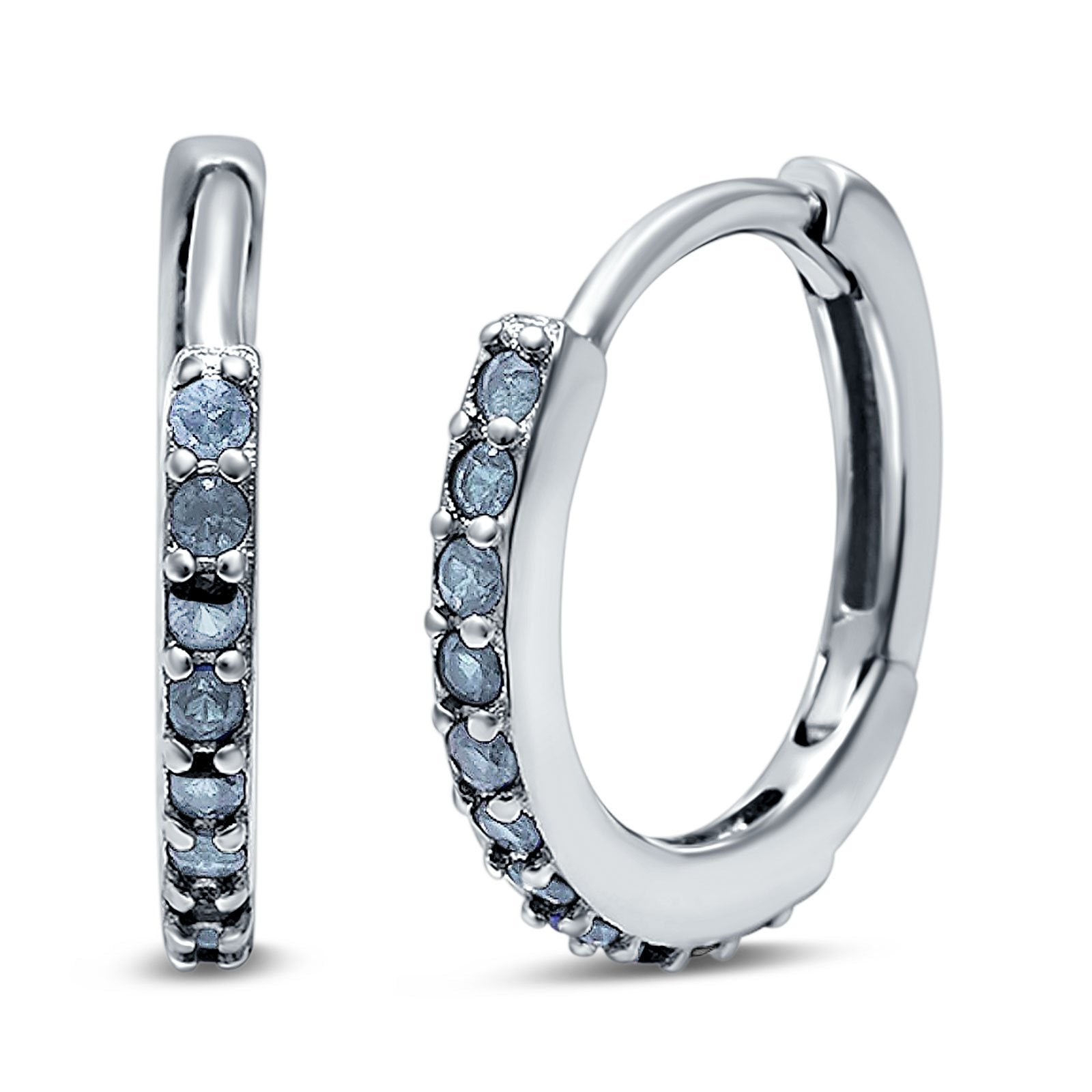 Half Eternity Huggie Hoop Earrings Round Simulated Cubic Zirconia 925 Sterling Silver (16mm)