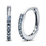 Half Eternity Huggie Hoop Earrings Round Simulated Cubic Zirconia 925 Sterling Silver (16mm)