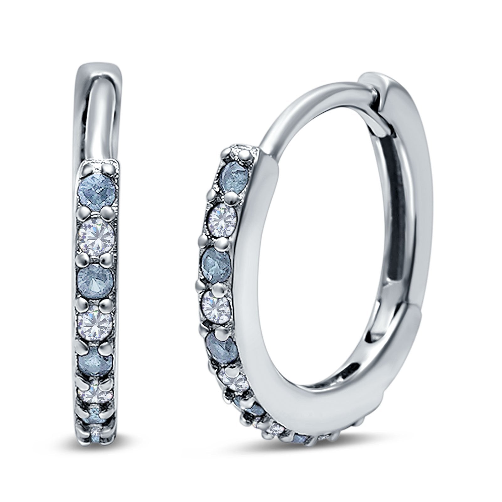 Half Eternity Huggie Hoop Earrings Round Simulated Cubic Zirconia 925 Sterling Silver (16mm)