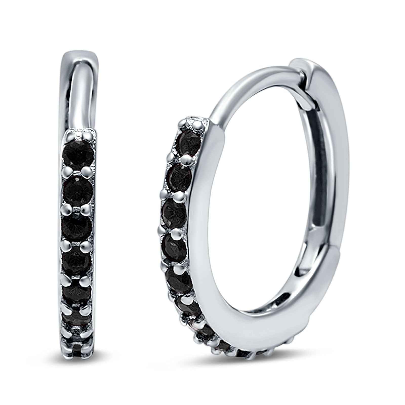 Half Eternity Huggie Hoop Earrings Round Simulated Cubic Zirconia 925 Sterling Silver (16mm)