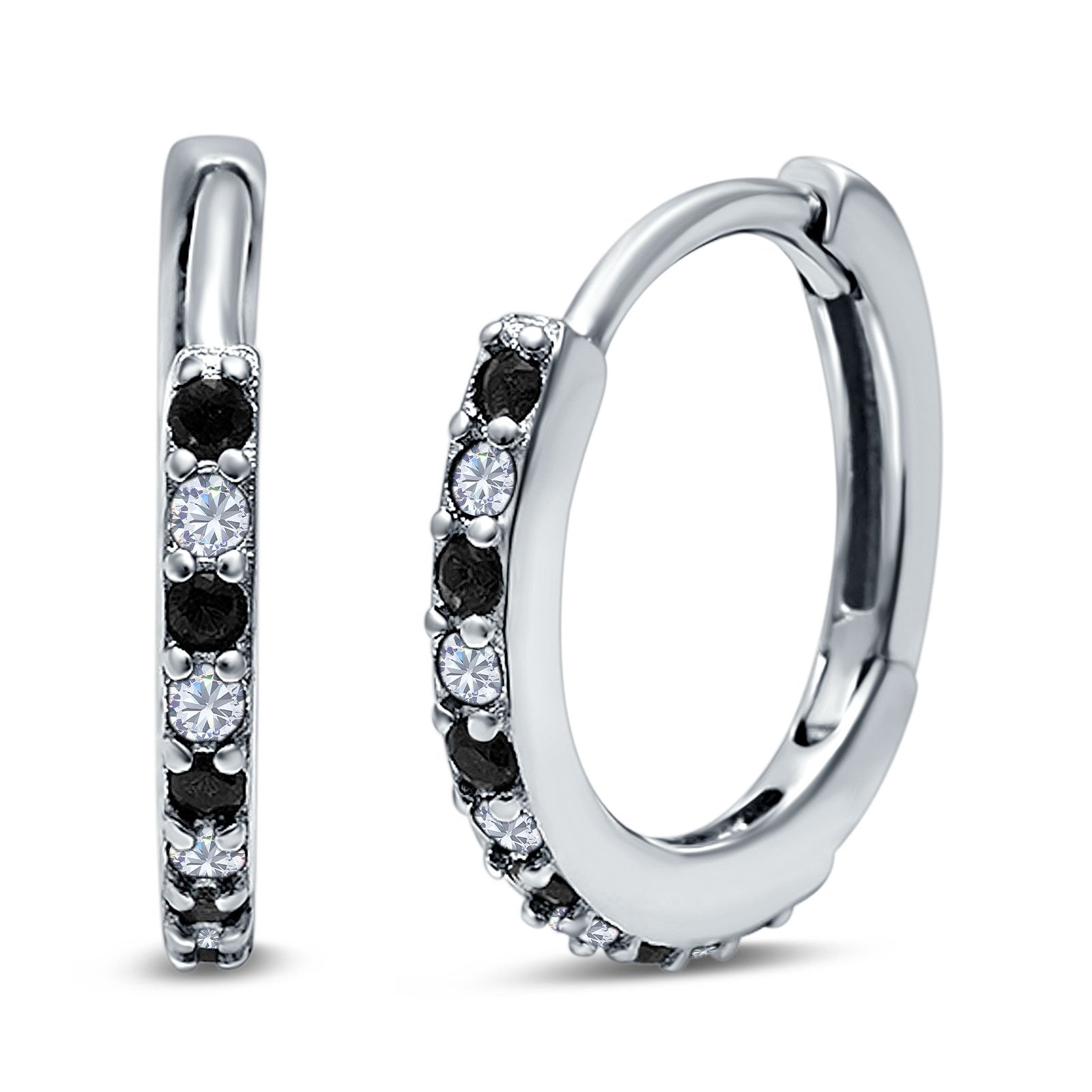 Half Eternity Huggie Hoop Earrings Round Simulated Cubic Zirconia 925 Sterling Silver (16mm)