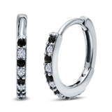 Half Eternity Huggie Hoop Earrings Round Simulated Cubic Zirconia 925 Sterling Silver (16mm)