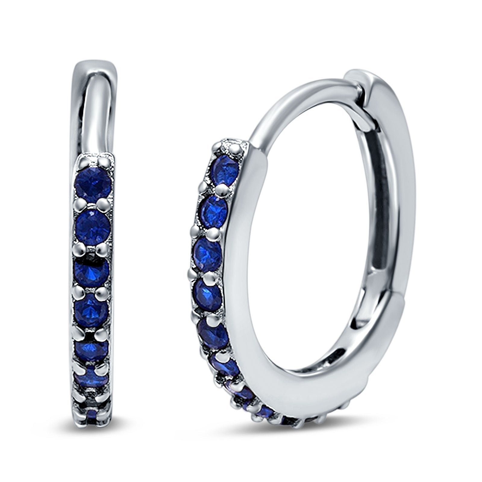 Half Eternity Huggie Hoop Earrings Round Simulated Cubic Zirconia 925 Sterling Silver (16mm)