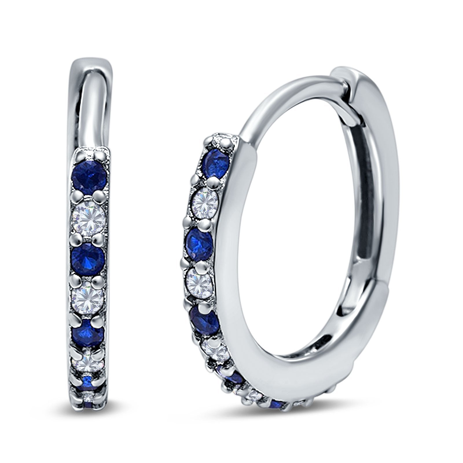 Half Eternity Huggie Hoop Earrings Round Simulated Cubic Zirconia 925 Sterling Silver (16mm)
