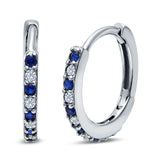 Half Eternity Huggie Hoop Earrings Round Simulated Cubic Zirconia 925 Sterling Silver (16mm)