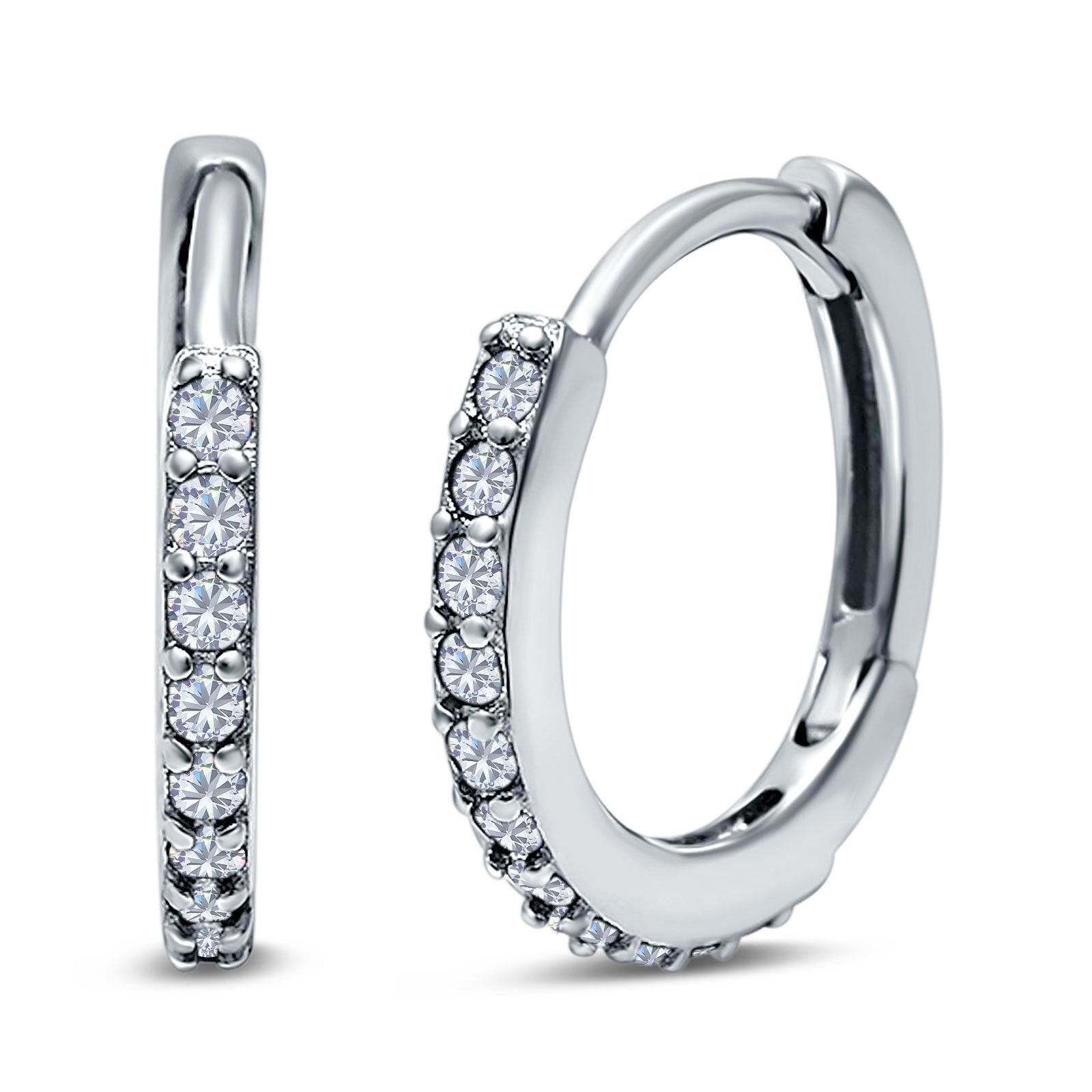 Half Eternity Huggie Hoop Earrings Round Simulated Cubic Zirconia 925 Sterling Silver (16mm)