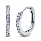 Half Eternity Huggie Hoop Earrings Round Simulated Cubic Zirconia 925 Sterling Silver (16mm)