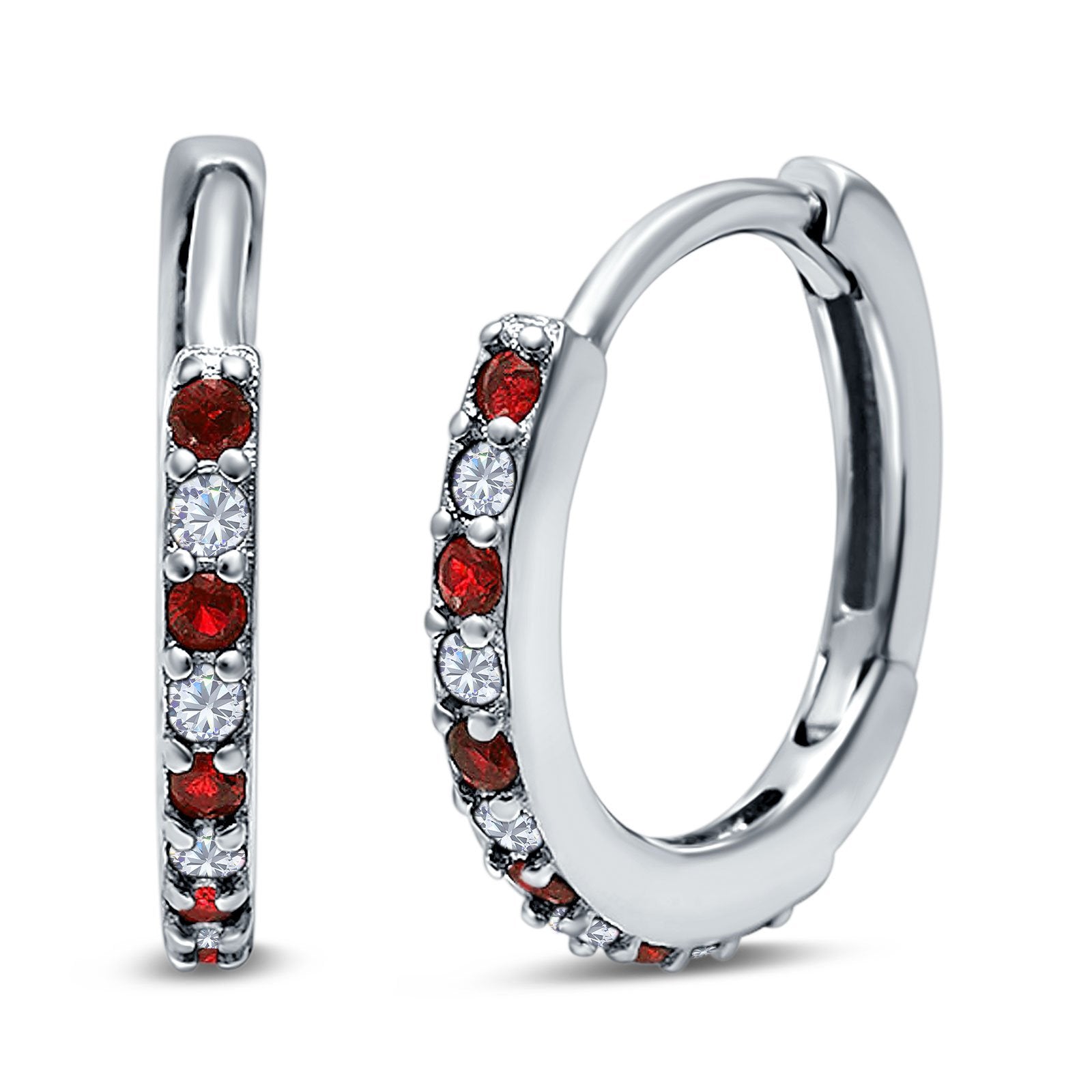 Half Eternity Huggie Hoop Earrings Round Simulated Cubic Zirconia 925 Sterling Silver (16mm)