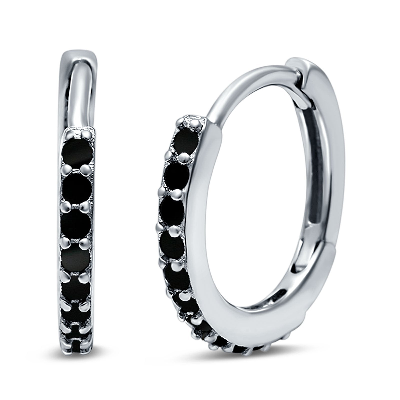 Half Eternity Huggie Hoop Earrings Round Simulated Cubic Zirconia 925 Sterling Silver (16mm)