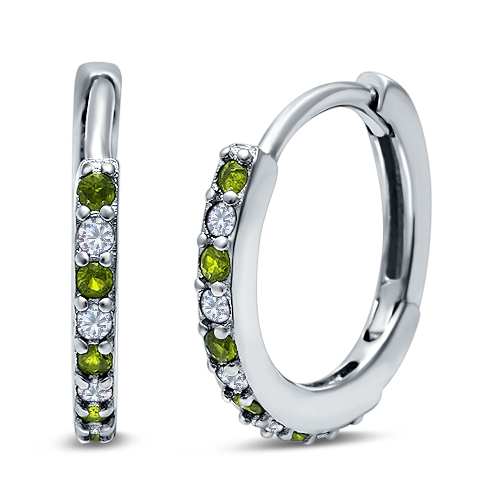 Half Eternity Huggie Hoop Earrings Round Simulated Cubic Zirconia 925 Sterling Silver (16mm)