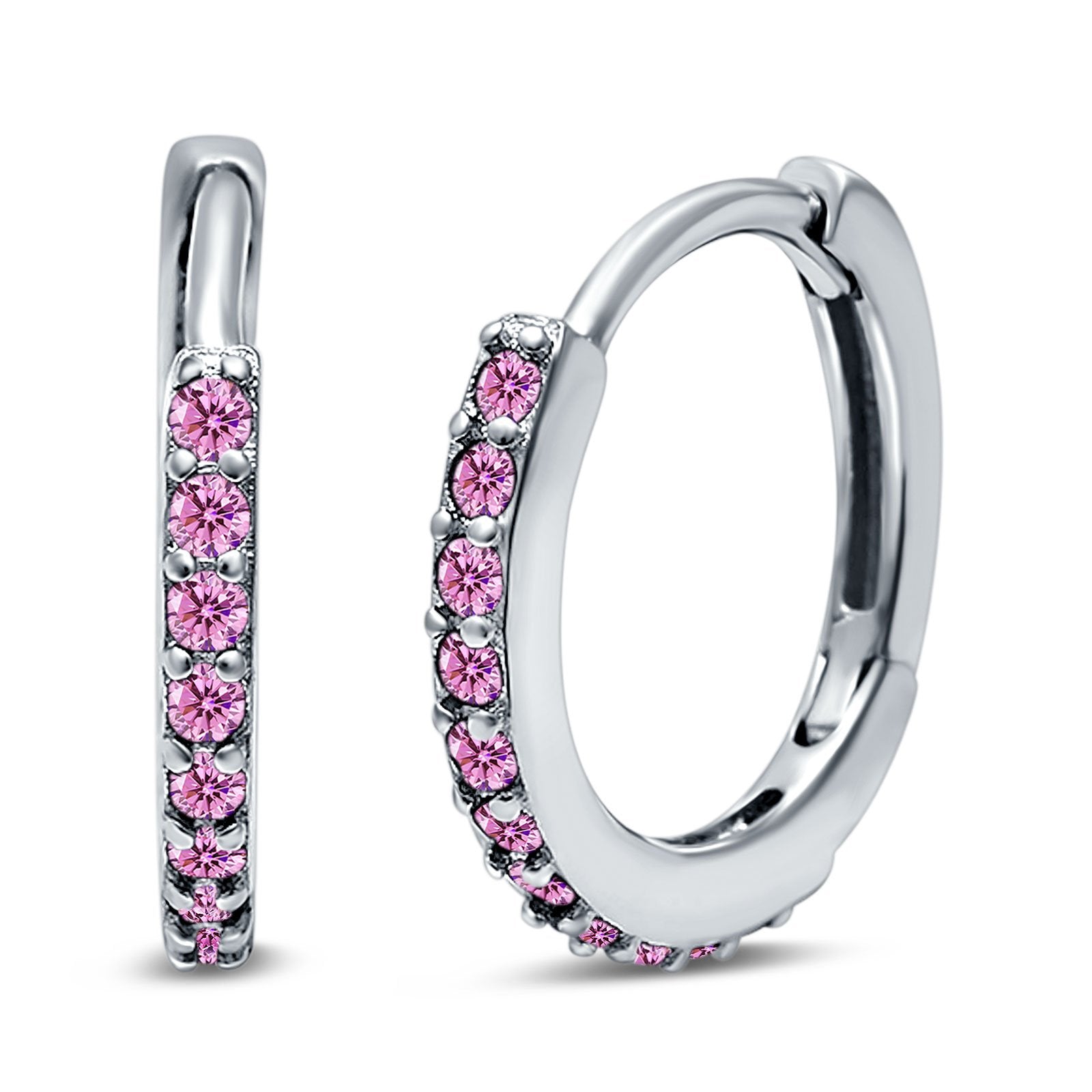 Half Eternity Huggie Hoop Earrings Round Simulated Cubic Zirconia 925 Sterling Silver (16mm)