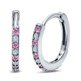 Half Eternity Huggie Hoop Earrings Round Simulated Cubic Zirconia 925 Sterling Silver (16mm)
