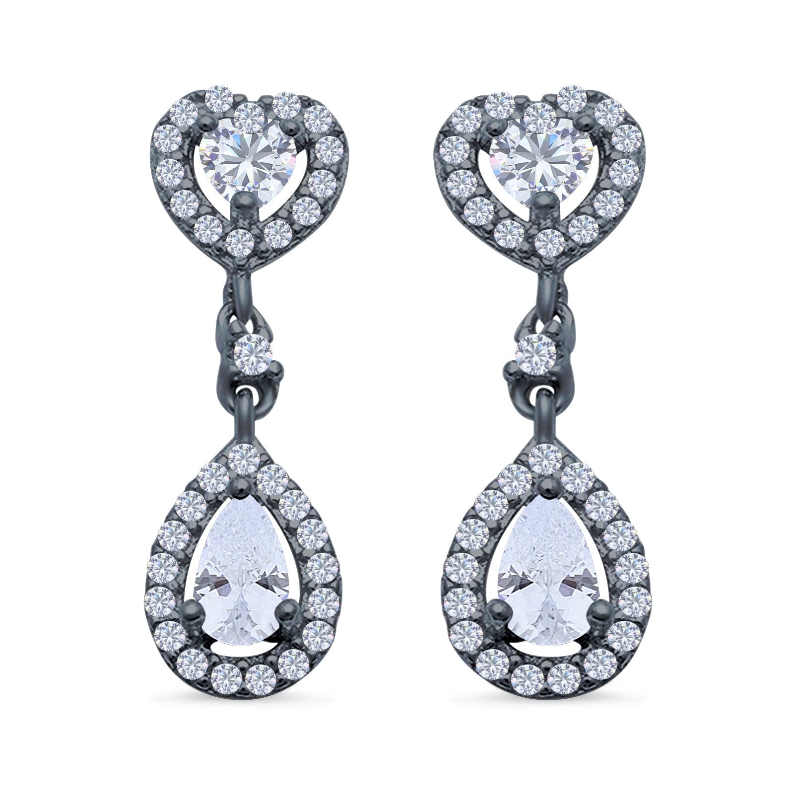 Halo Heart Drop & Dangle Earrings Pear Simulated Cubic Zirconia 925 Sterling Silver