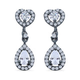 Halo Heart Drop & Dangle Earrings Pear Simulated Cubic Zirconia 925 Sterling Silver