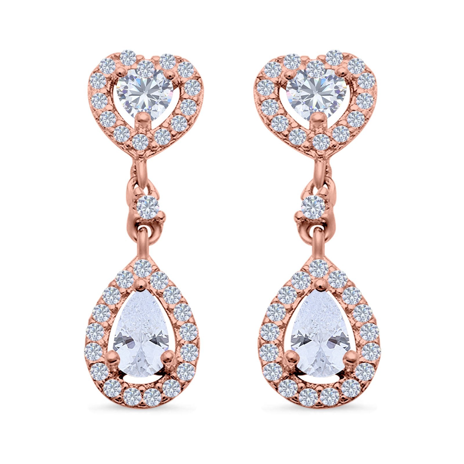 Halo Heart Drop & Dangle Earrings Pear Simulated Cubic Zirconia 925 Sterling Silver