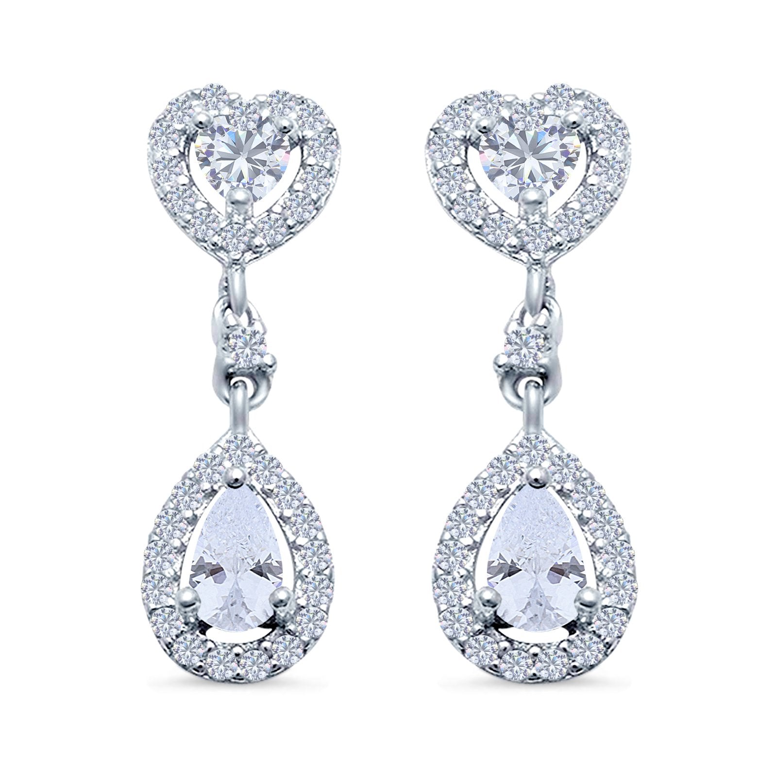 Halo Heart Drop & Dangle Earrings Pear Simulated Cubic Zirconia 925 Sterling Silver