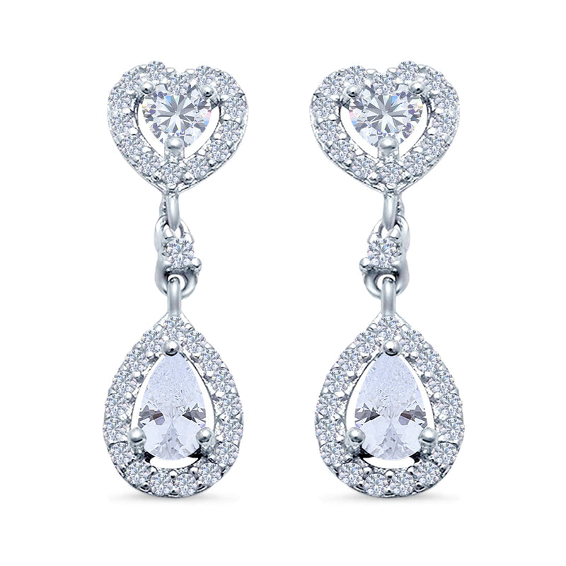 Halo Heart Drop & Dangle Earrings Pear Simulated Cubic Zirconia 925 Sterling Silver