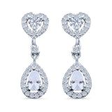 Halo Heart Drop & Dangle Earrings Pear Simulated Cubic Zirconia 925 Sterling Silver