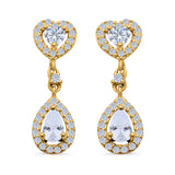 Halo Heart Drop & Dangle Earrings Pear Simulated Cubic Zirconia 925 Sterling Silver