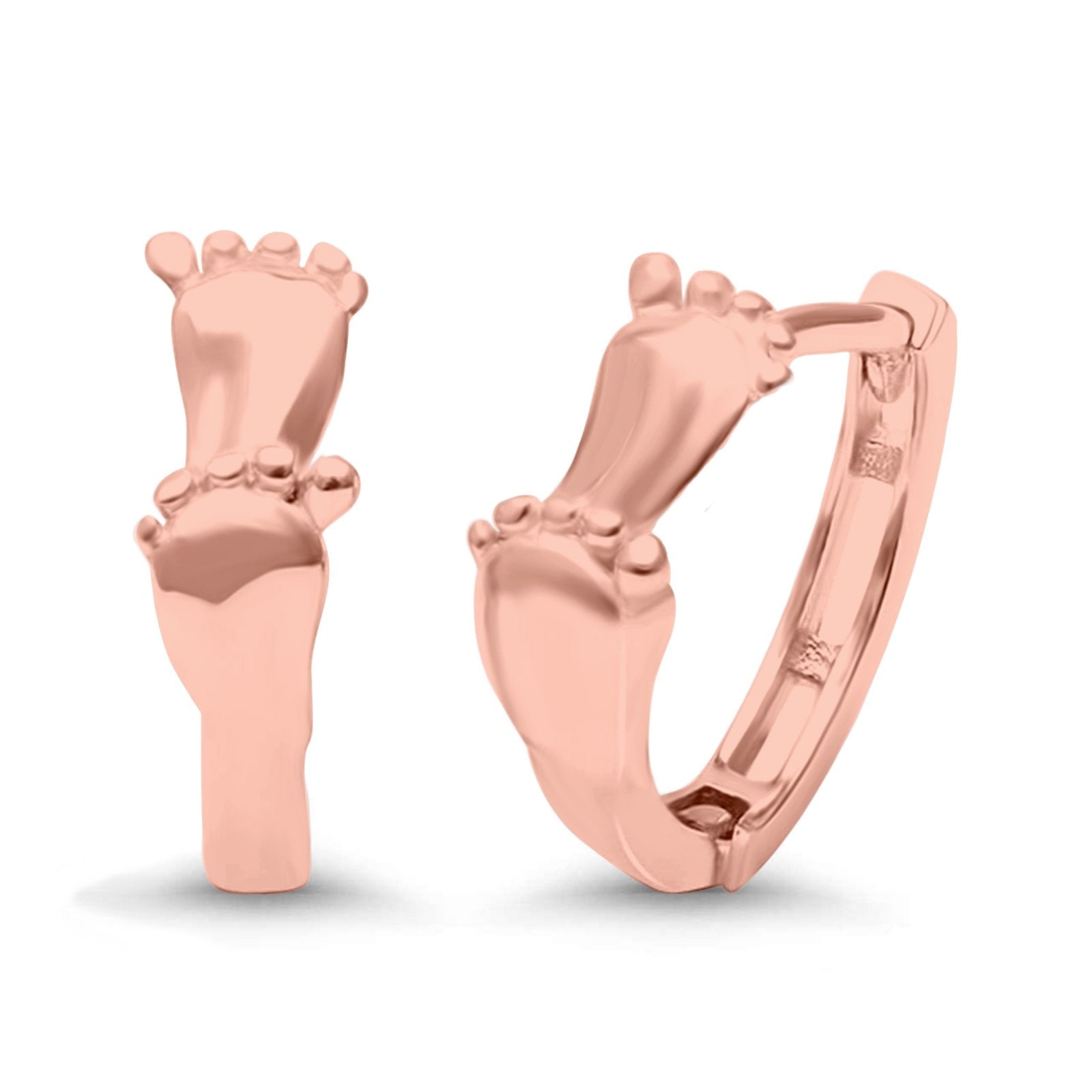 Baby Feet Design Hoop Huggie Earrings 925 Sterling Silver
