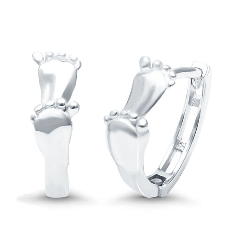 Baby Feet Design Hoop Huggie Earrings 925 Sterling Silver
