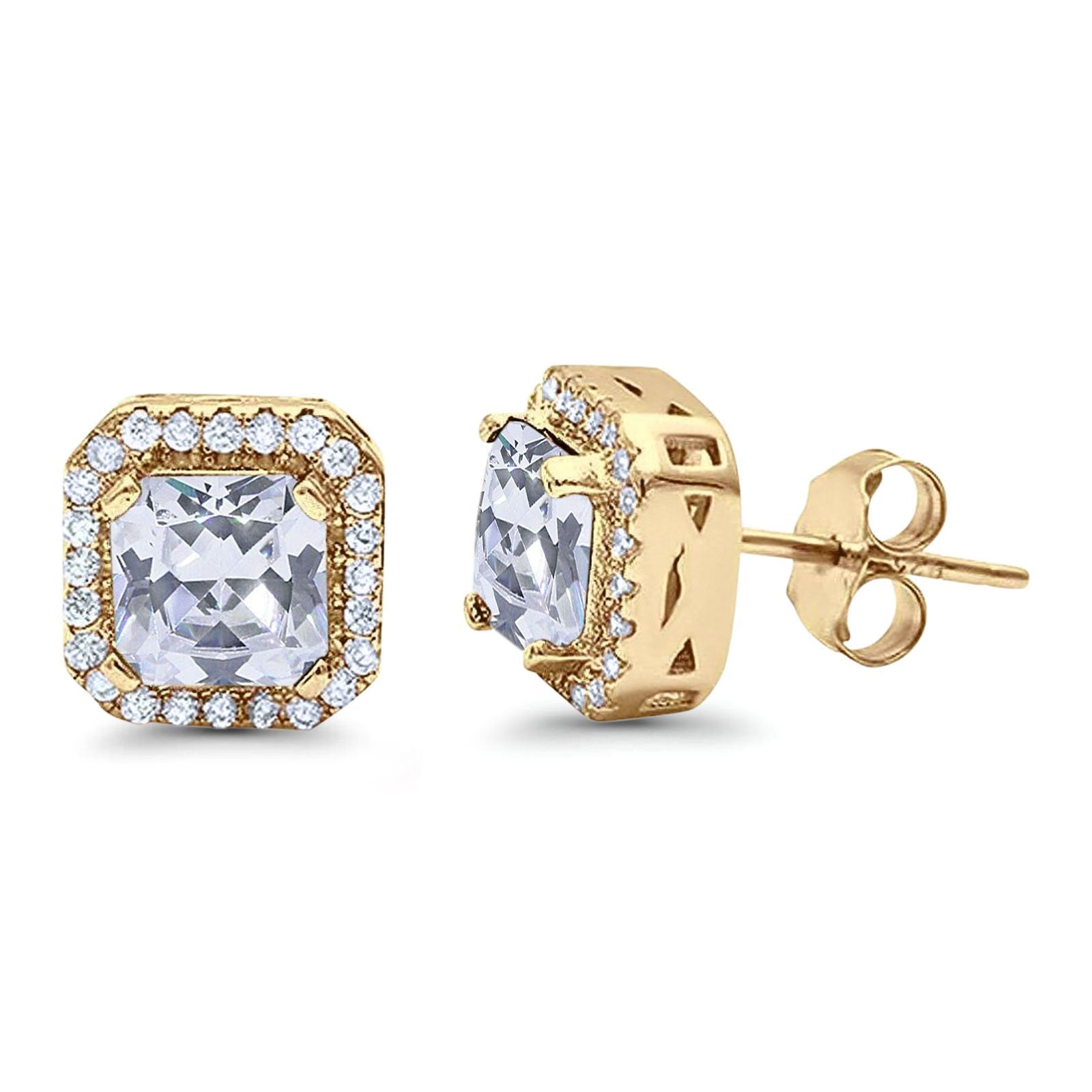 Stud Earrings Wedding Bridal Princess Simulated Cubic Zirconia Solid 925 Sterling Silver