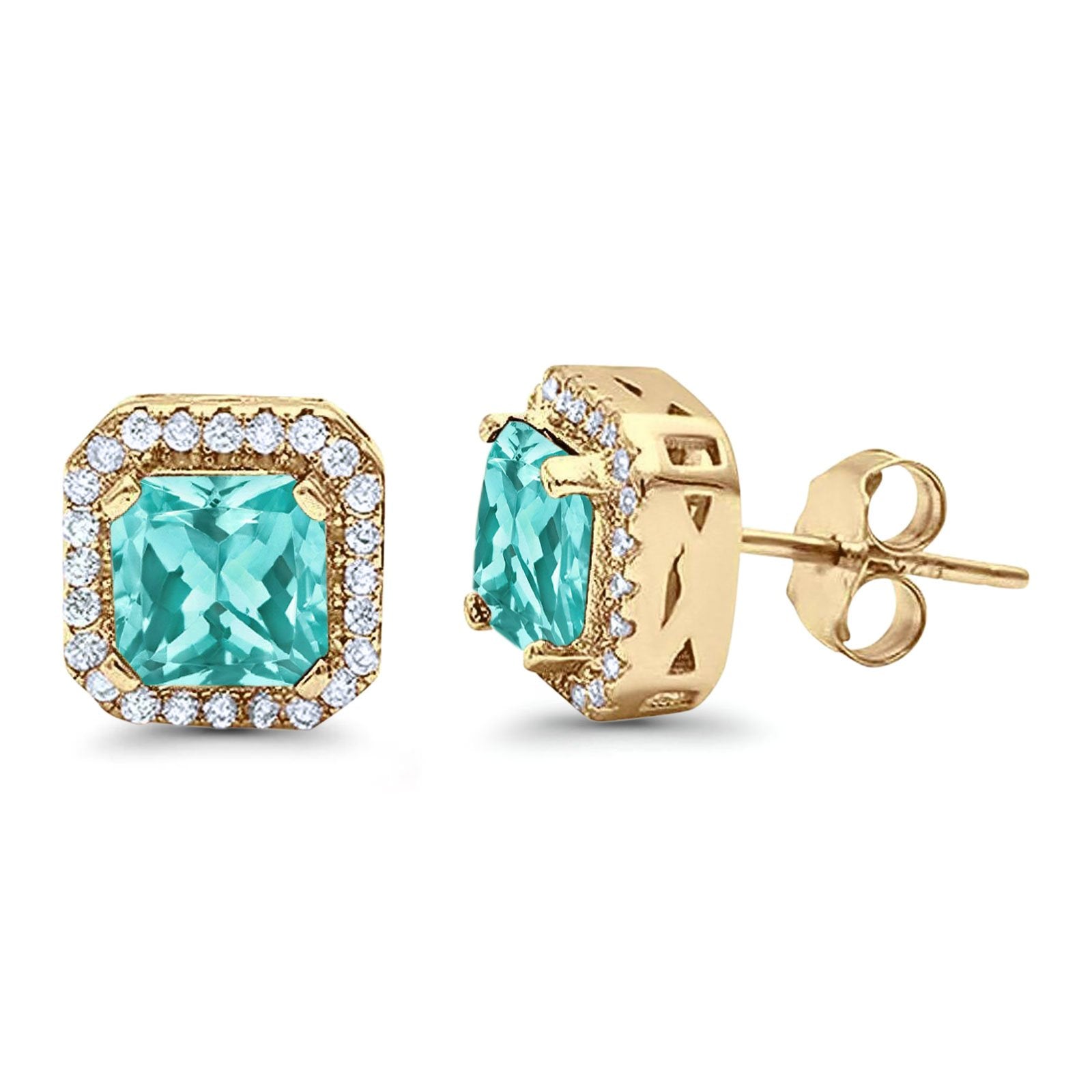 Stud Earrings Wedding Bridal Princess Simulated Cubic Zirconia Solid 925 Sterling Silver