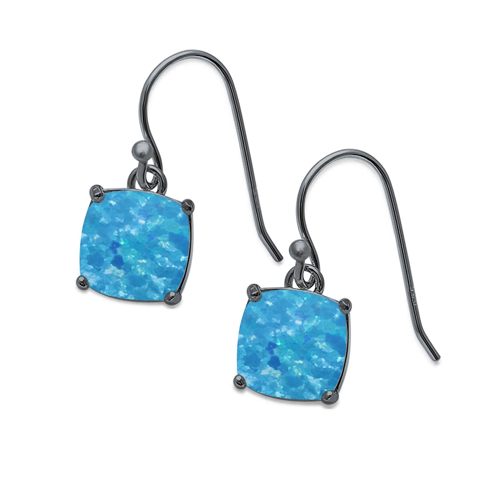 Halo Drop Dangle Earrings Cushion Lab Opal Fish Hook 925 Sterling Silver (22mm)