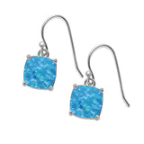Halo Drop Dangle Earrings Cushion Lab Opal Fish Hook 925 Sterling Silver (22mm)