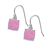 Halo Drop Dangle Earrings Cushion Lab Opal Fish Hook 925 Sterling Silver (22mm)