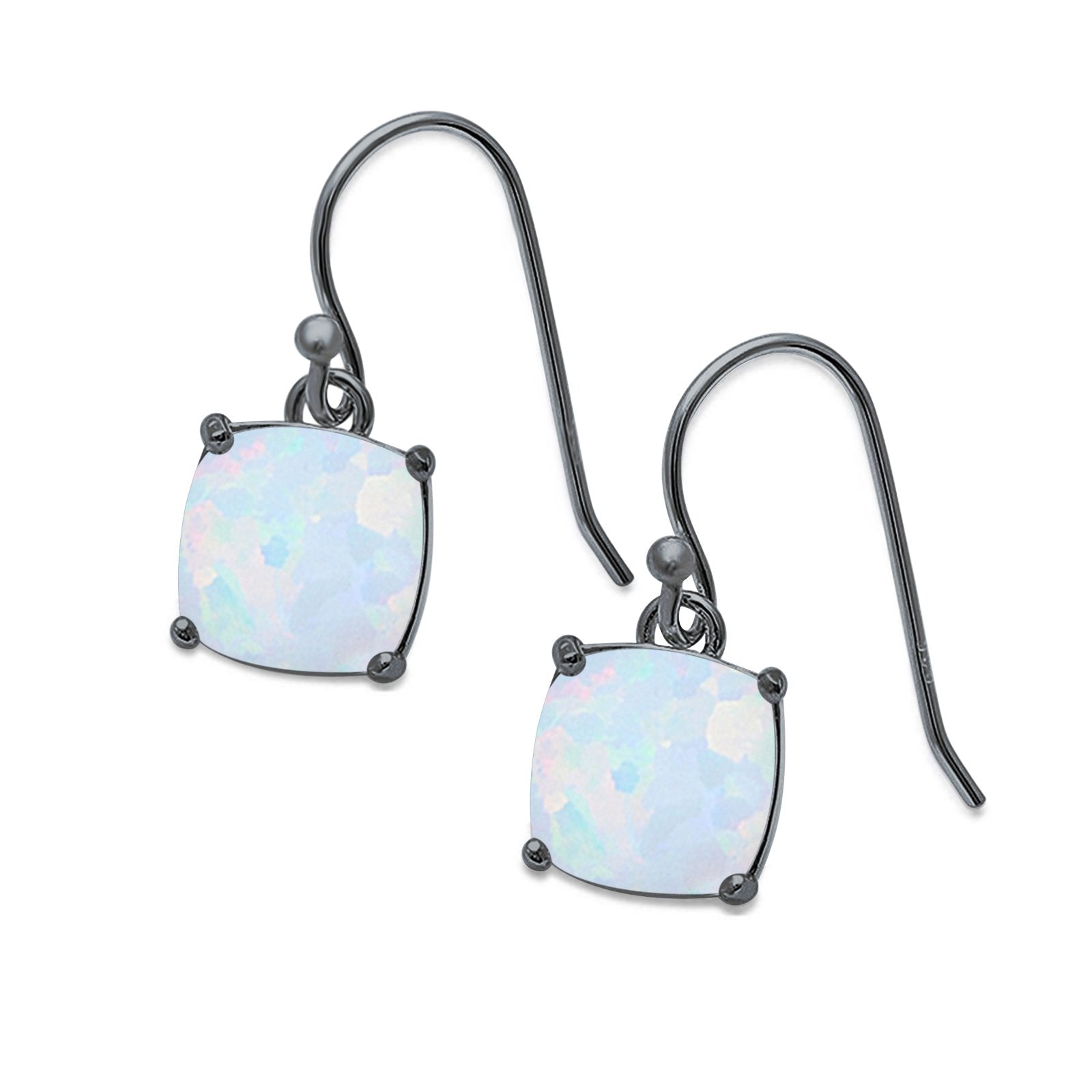 Halo Drop Dangle Earrings Cushion Lab Opal Fish Hook 925 Sterling Silver (22mm)