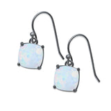 Halo Drop Dangle Earrings Cushion Lab Opal Fish Hook 925 Sterling Silver (22mm)