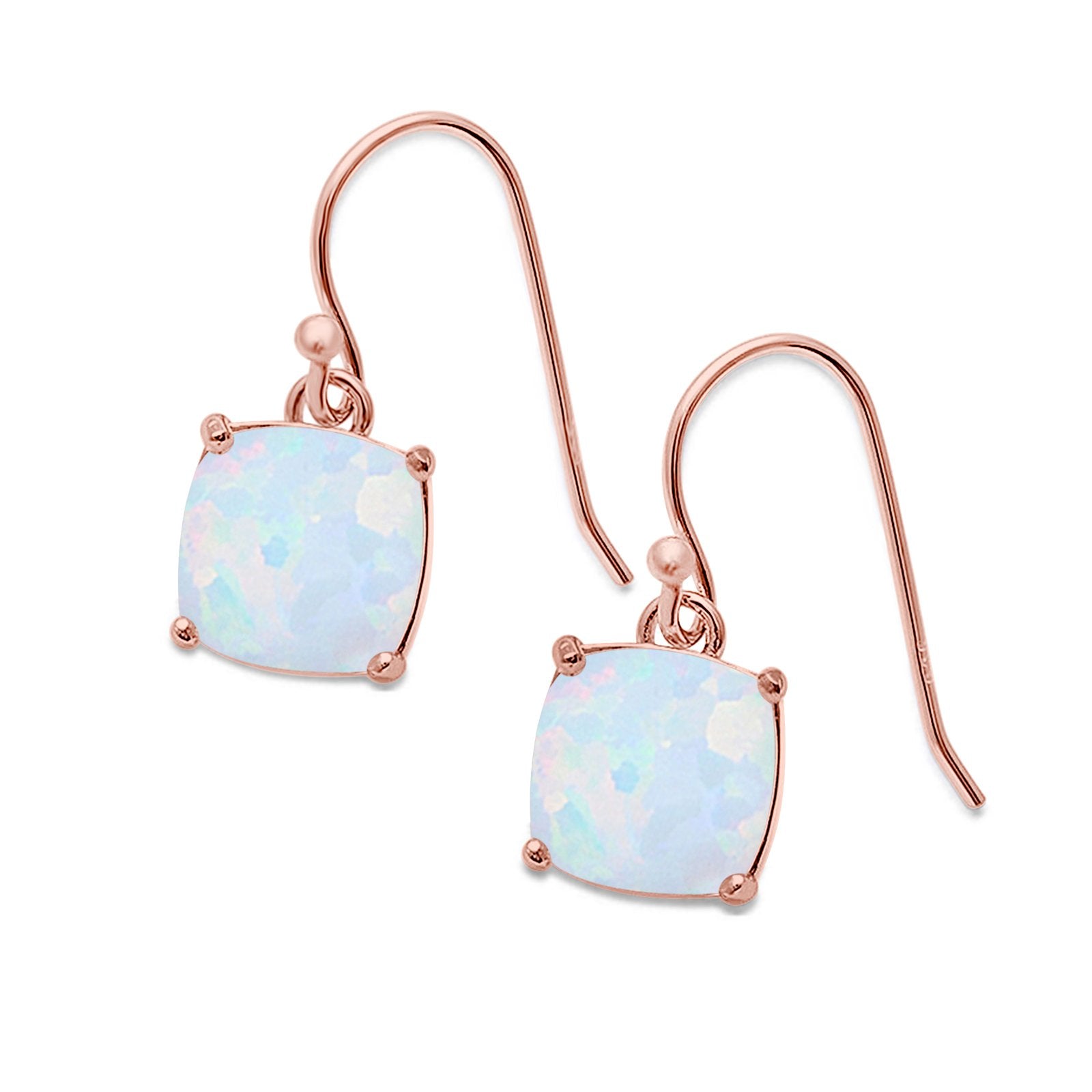 Halo Drop Dangle Earrings Cushion Lab Opal Fish Hook 925 Sterling Silver (22mm)