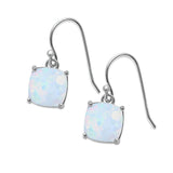 Halo Drop Dangle Earrings Cushion Lab Opal Fish Hook 925 Sterling Silver (22mm)