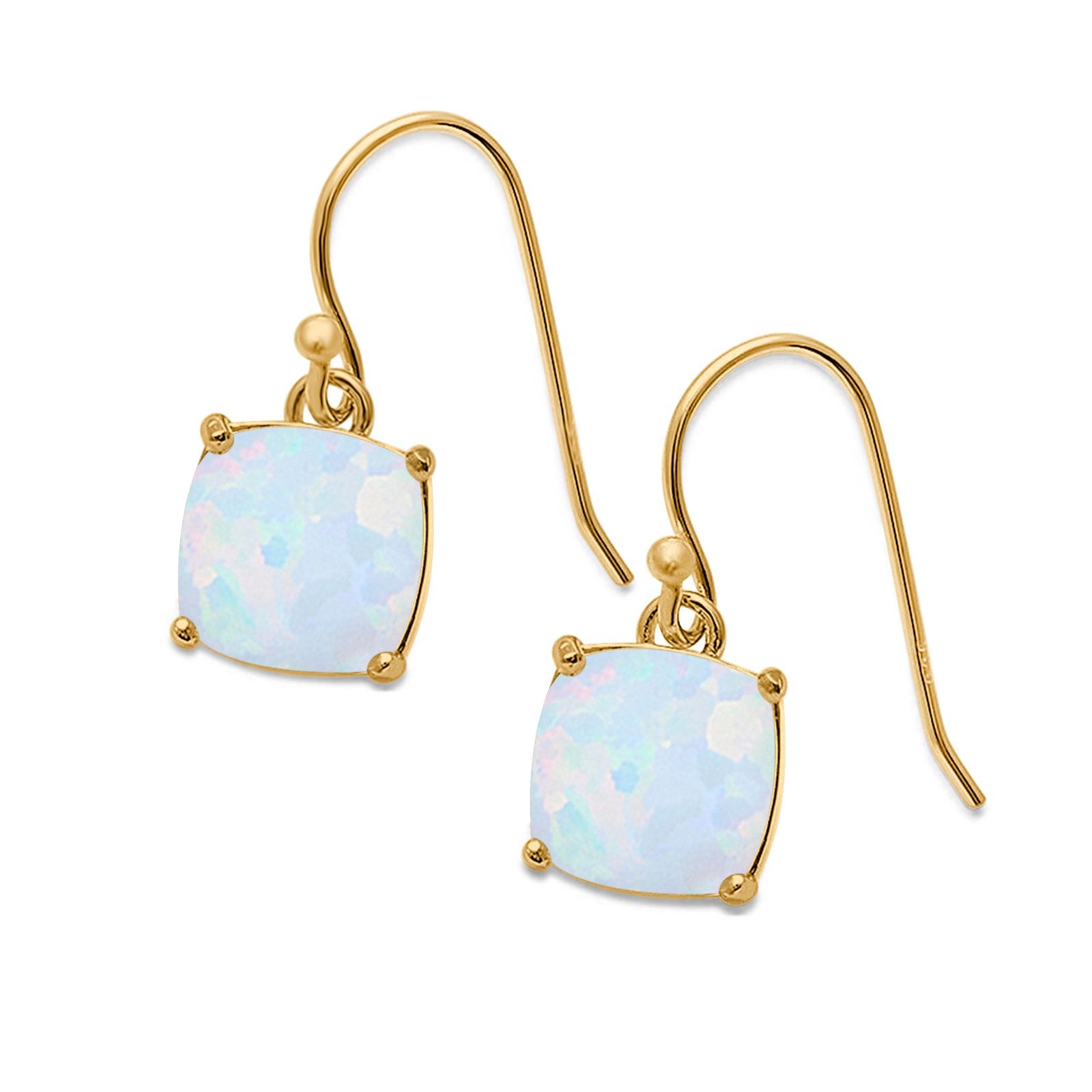 Halo Drop Dangle Earrings Cushion Lab Opal Fish Hook 925 Sterling Silver (22mm)