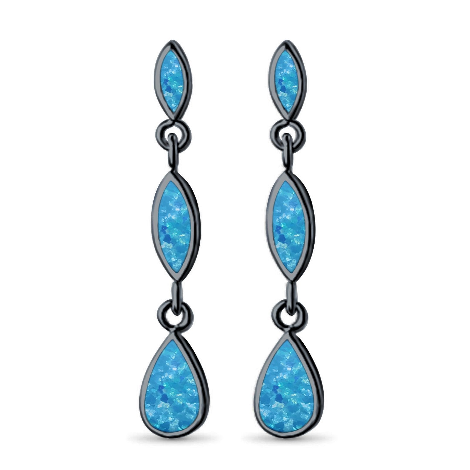 Dangle Marquise Earrings Pear Shape Lab Created Opal 925 Sterling Silver