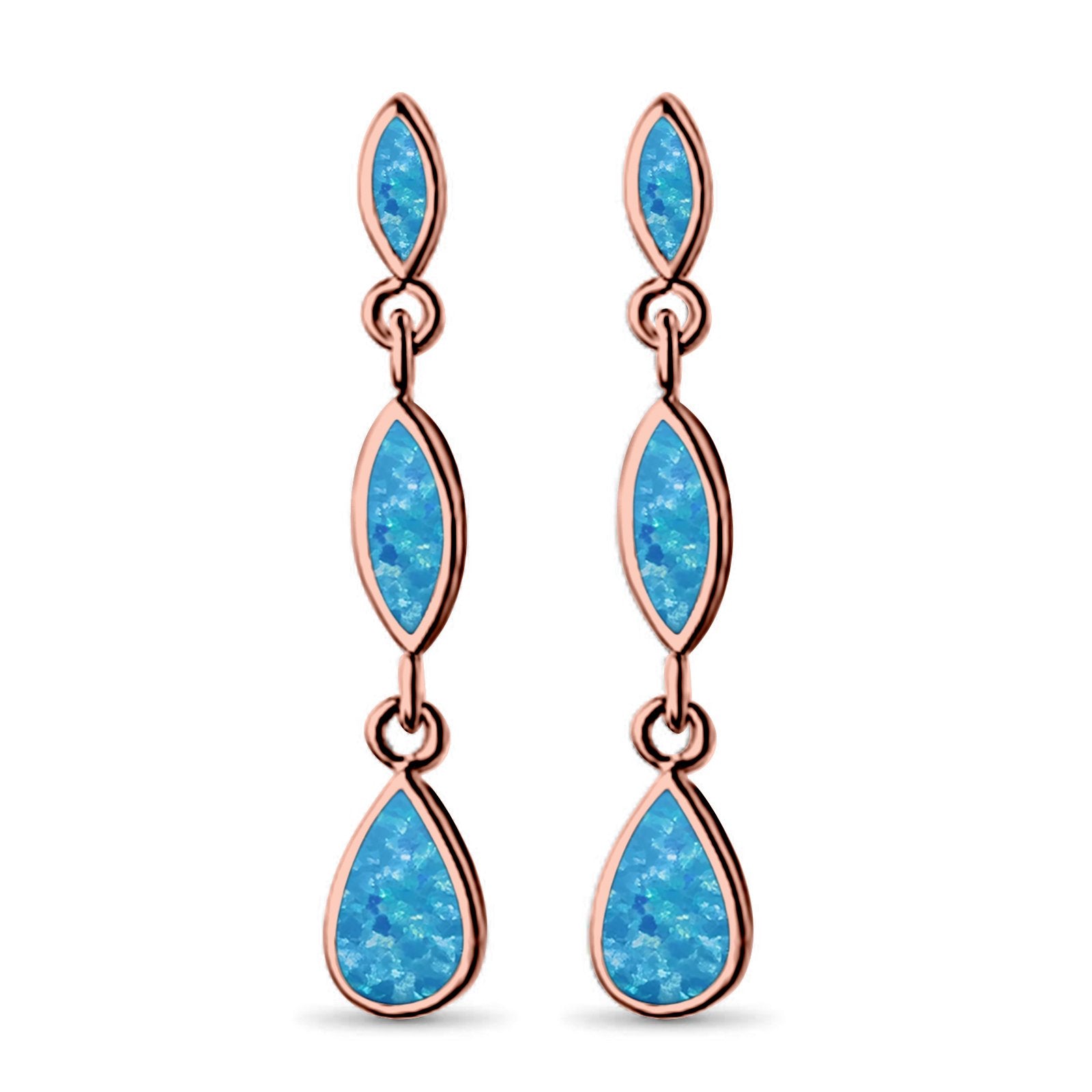 Dangle Marquise Earrings Pear Shape Lab Created Opal 925 Sterling Silver