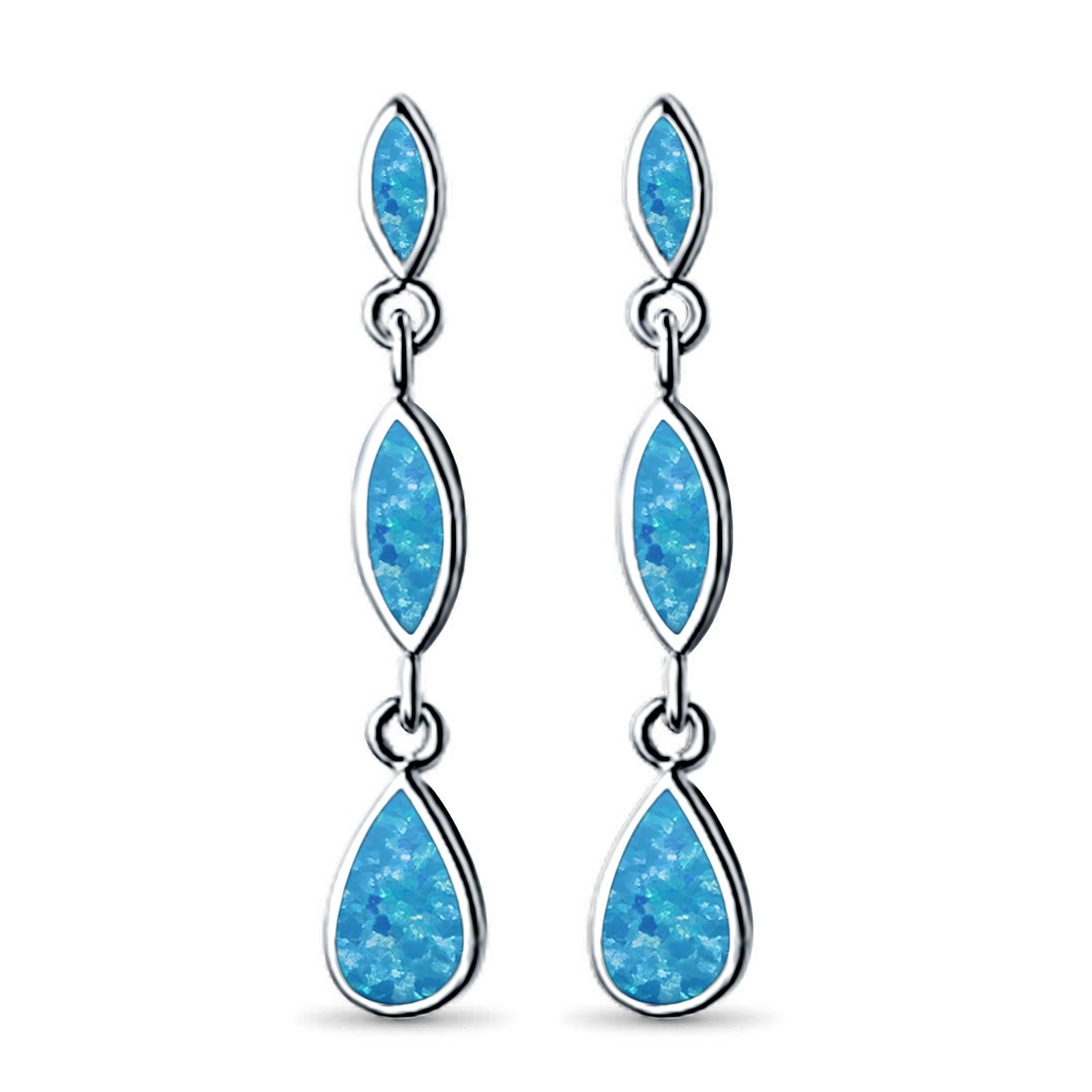 Dangle Marquise Earrings Pear Shape Lab Created Opal 925 Sterling Silver