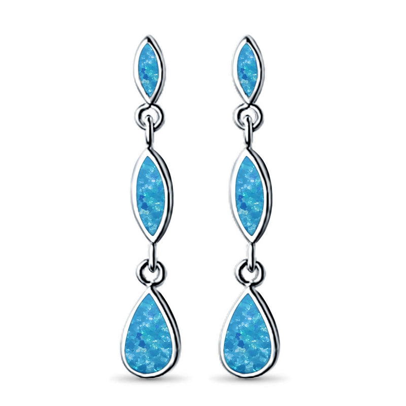 Dangle Marquise Earrings Pear Shape Lab Created Opal 925 Sterling Silver