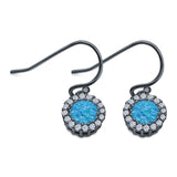 Halo Dangle Fish-Hook Earrings Lab Opal Round 925 Sterling Silver (21mm)